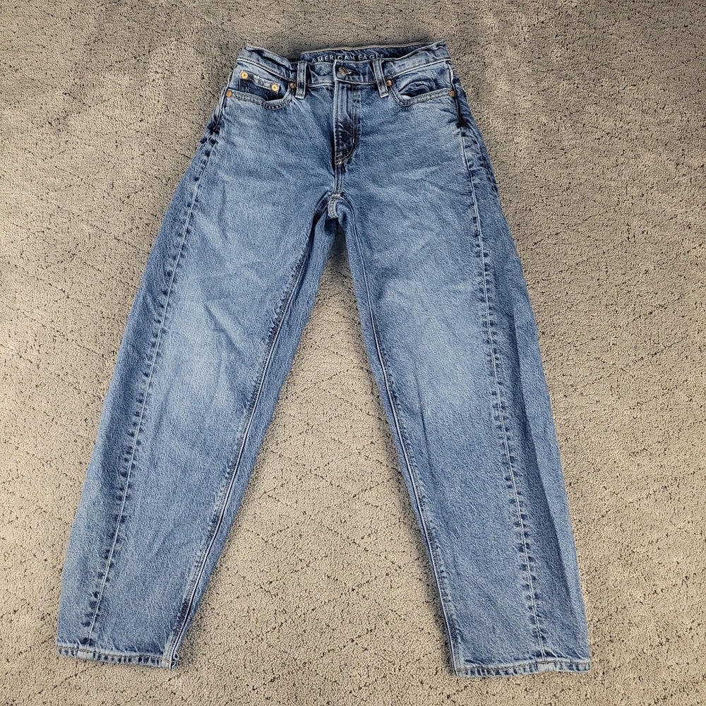 American Eagle Jeans Womens 000 Blue Barrel Wide Leg Taper Stretch Medium Wash